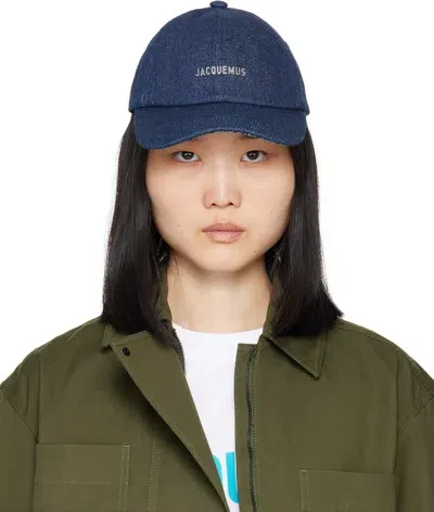 Jacquemus Navy La Casa 'la Casquette Gadjo' Denim Cap In 38f Navy/navy Stripe