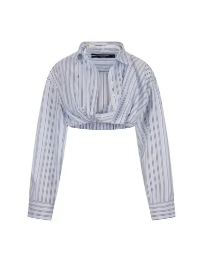 Jacquemus Striped Collared Cropped Shirt In Blue