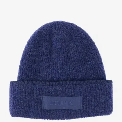 Jacquemus Wool Blend Beanie With Logo In Blue