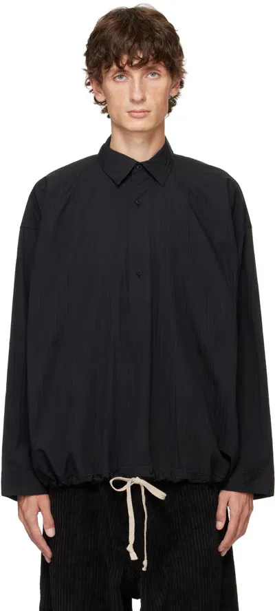 Jan-jan Van Essche Black O-project Wrinkled Poplin Popover Shirt