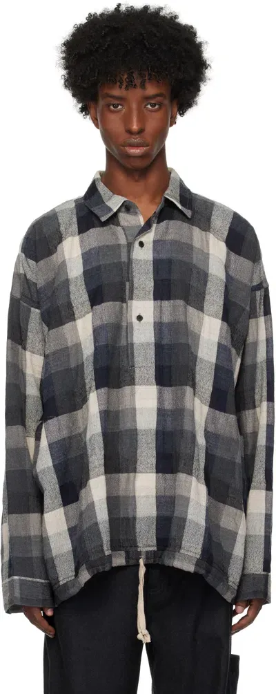 Jan-jan Van Essche Gray O-project Big Check Popover Shirt In Grey Tones