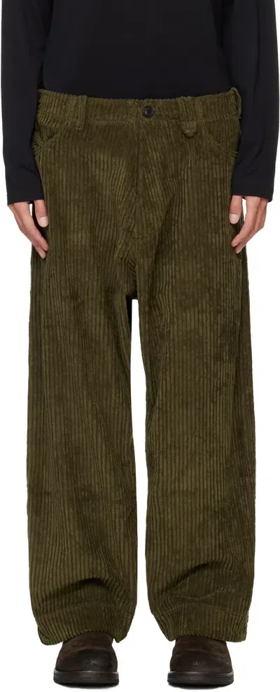 Jan-jan Van Essche Green O-project Wide Wale Corduroy Trousers In Army Green