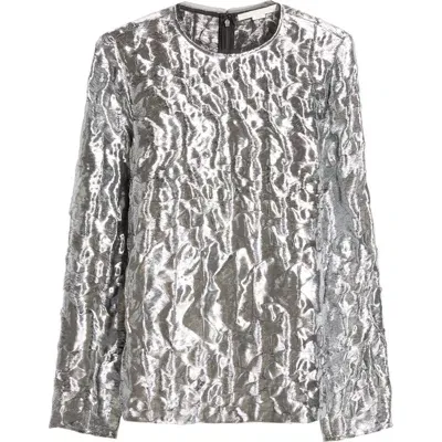 Jason Wu Collection Distressed Metallic Cloqué Top In Silver