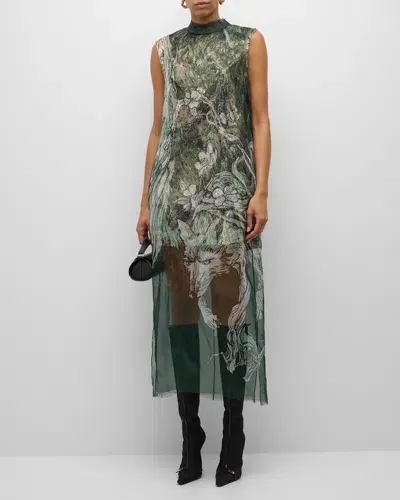 Jason Wu Collection All-over-floral Print Dress In Hunter Green Multi