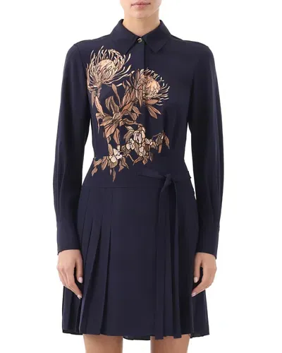 Jason Wu Collection Silk Floral Printed Long Sleeve Dress In Navy/rose