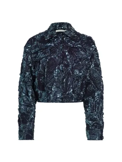 Jason Wu Collection Women's Metallic Marine Jacquard Crop Jacket In Navy Multi