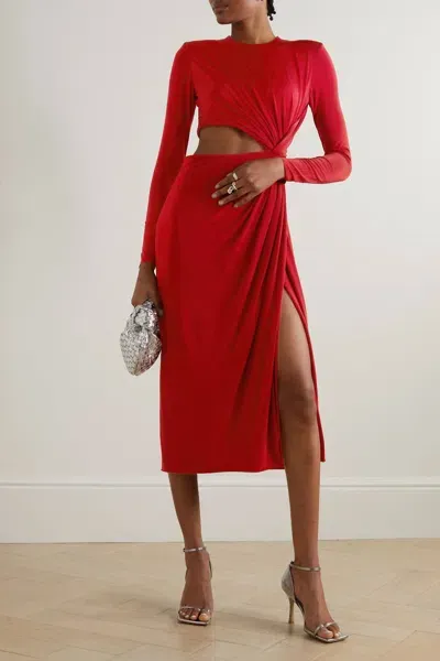 Jason Wu Long Sleeve Jersey Dress Cut Out Detail In Deep Red