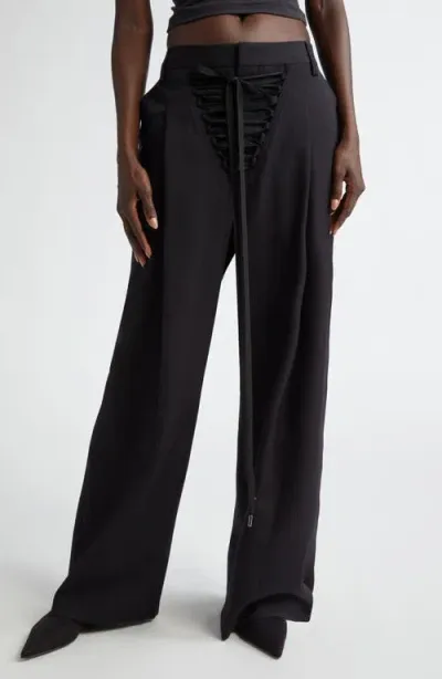 Jean Paul Gaultier Lace-up Front Tailored Wool Twill Pants In Black