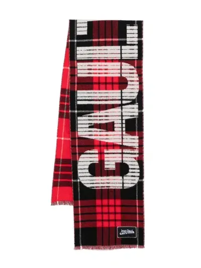 Jean Paul Gaultier Tartan Wool Scarf With "gaultier" Logo In Red