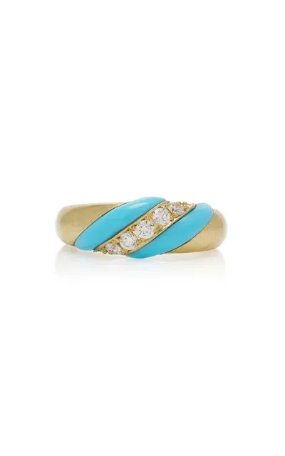 Jenna Blake 18k Yellow Gold; Diamond And Turquoise Ring In Blue