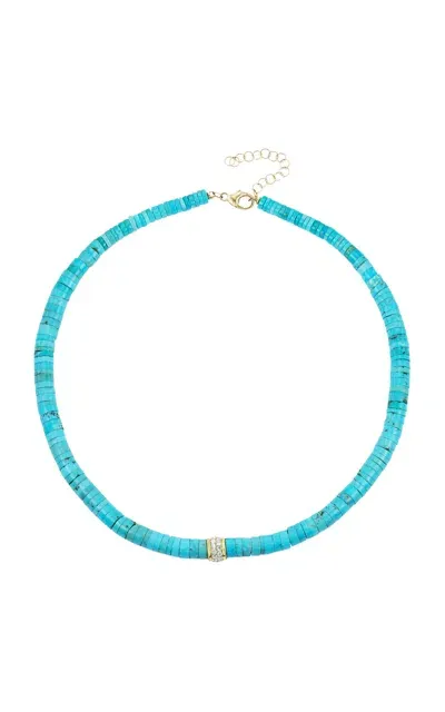 Jenna Blake Beaded 18k Yellow Gold Diamond; And Turquoise Necklace In Blue