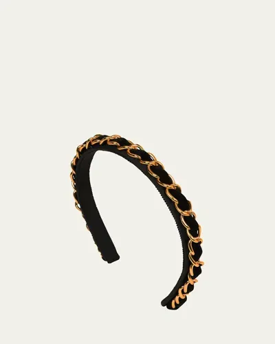 Jennifer Behr Kason 10k Gold-plated Chain Skinny Headband In Black