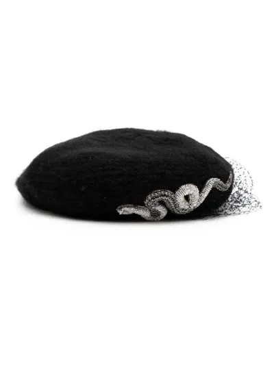 Jennifer Behr Snake-embellished Beanie In Black