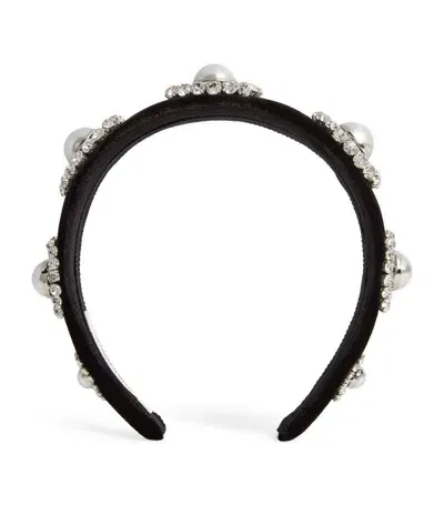 Jennifer Behr Velvet Embellished Sidney Headband In Black