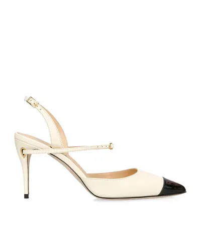 Jennifer Chamandi Vittorio 85 Leather And Patent-leather Slingback Pumps In White