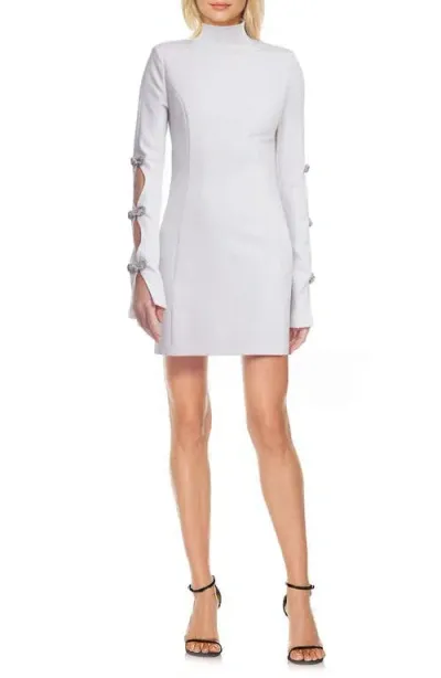 Jewel Badgley Mischka Rhinestone Bow Detail Long Sleeve Cocktail Minidress In Ivory