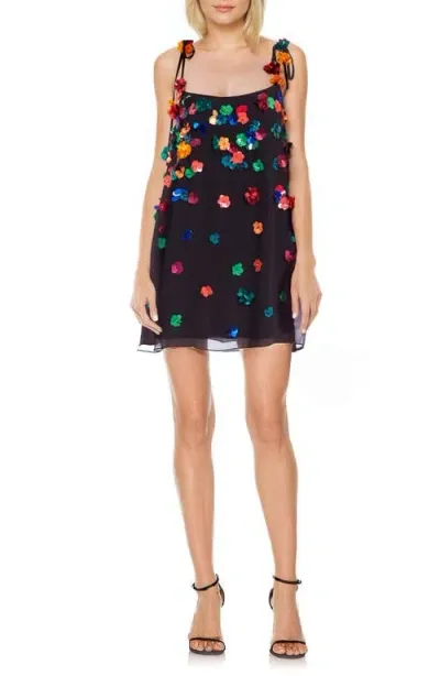 Jewel Badgley Mischka Rosette Beaded Sequin Minidress In Black Multi