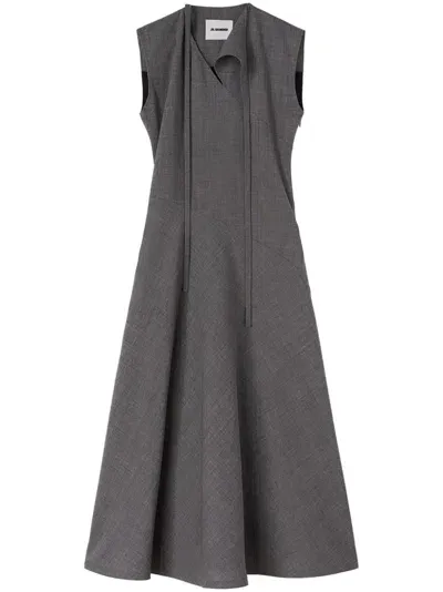 Jil Sander Asymmetric Virgin-wool Midi Dress In Grey