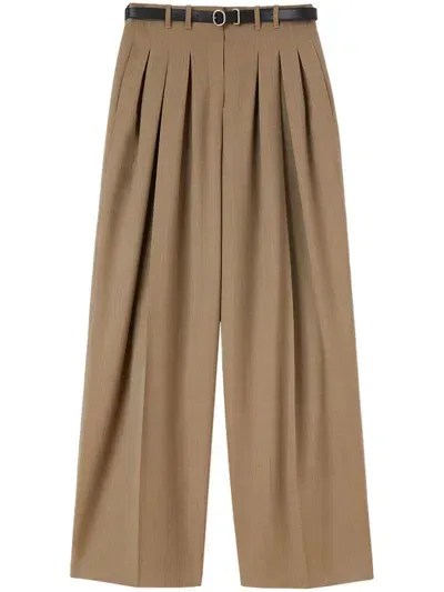 Jil Sander Belted Wool Palazzo Pants In Brown