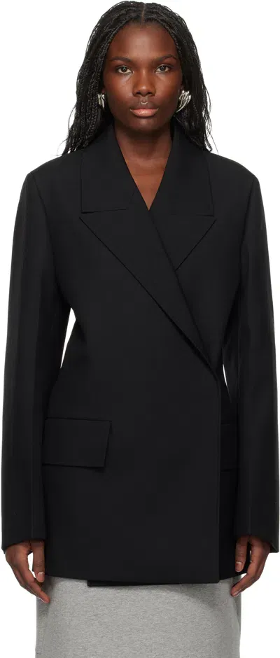 Jil Sander Black Double Breasted Wool Blazer In 001 Black