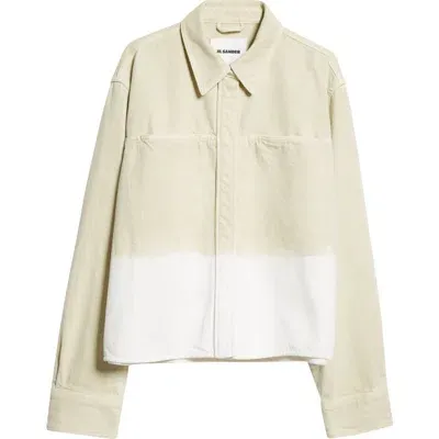 Jil Sander Bleached Hem Crop Cotton Shirt Jacket In Almond