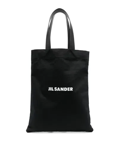 Jil Sander Book Tote Canvas Shopping Bag In Black