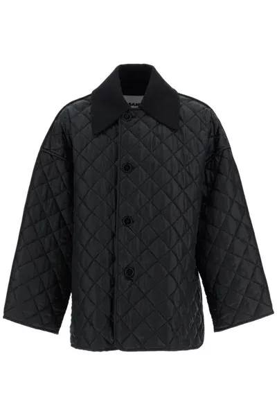 Jil Sander Quilted Maxi Jacket With Detachable In Black