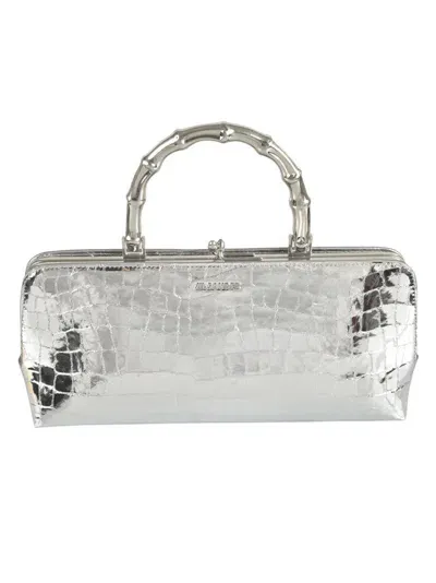 Jil Sander Embossed Small Goji Bamboo Clutch Bag In Silver