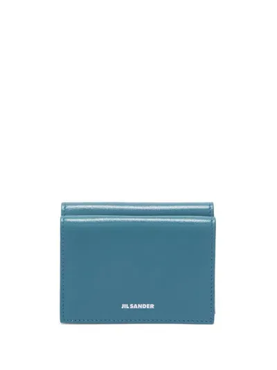 Jil Sander Folded Mini Leather Wallet In Blue