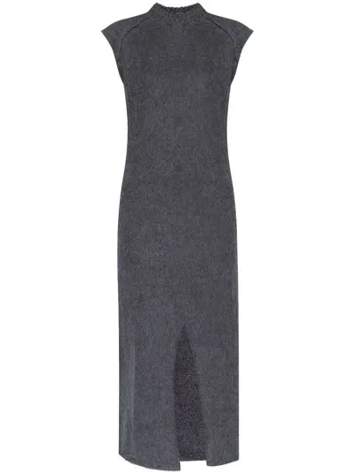 Jil Sander Boiled Wool Brushed Knit Long Dress In Blue