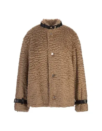 Jil Sander Gold Earth Mohair Short Coat In Brown