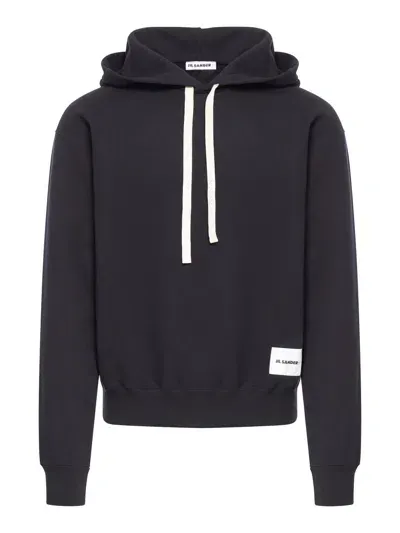 Jil Sander Zipped Cotton Hoodie In Black