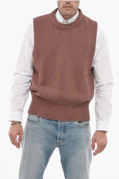 Jil Sander Knitted Vest With Ribbed Trims In Pink