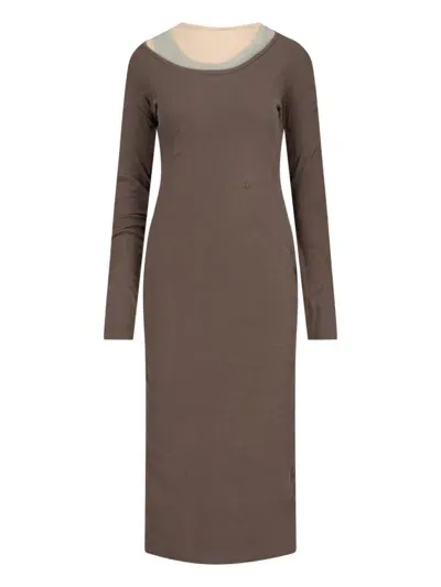 Jil Sander Layered Maxi Dress In Brown