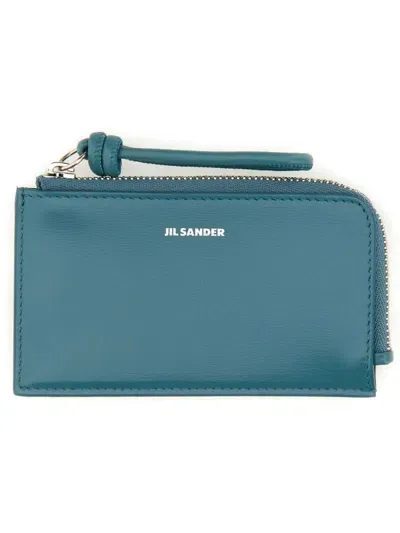 Jil Sander Leather Envelope Coin Purse In Blue