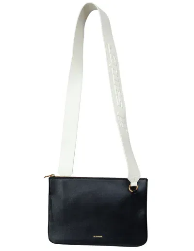 Jil Sander Leather Logo Crossbody Bag In Black