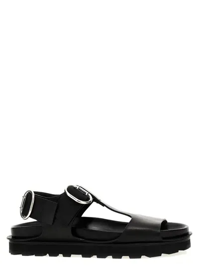 Jil Sander Leather Sandals In Black