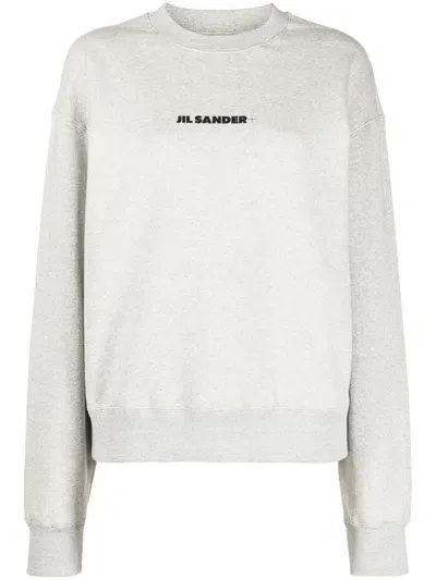 Jil Sander Logo Cotton Sweatshirt In Grey