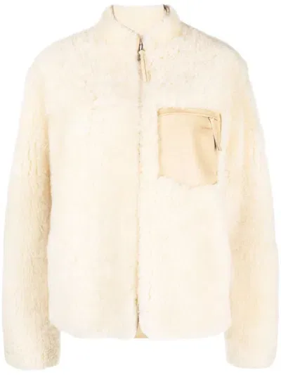 Jil Sander Logo-embossed Shearling Jacket In Neutrals