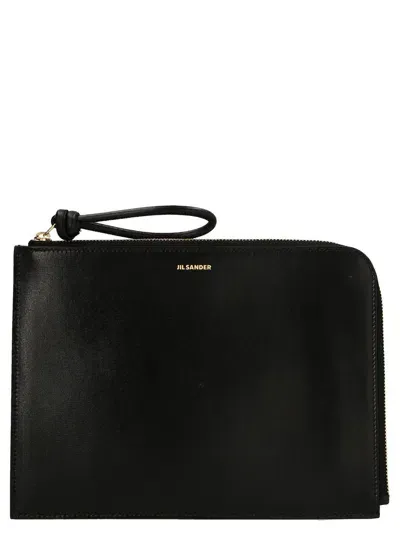 Jil Sander Logo Leather Clutch In Black