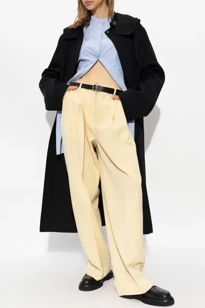 Jil Sander Grain De Poudre Wool Pants With Wide Leg In Blue