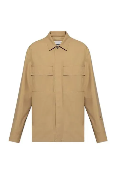 Jil Sander Embroidered-logo Shirt Jacket In Beige