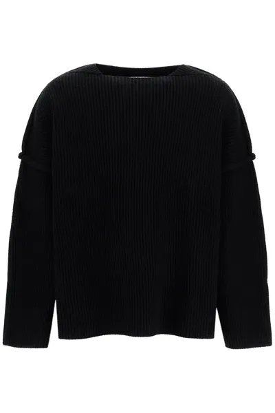 Jil Sander Oversized Ribbed Wool Pul In Black