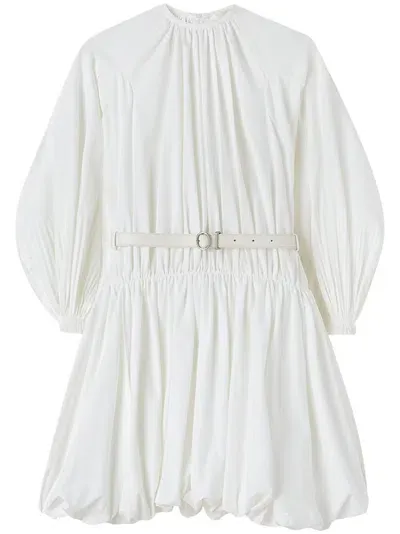 Jil Sander Puffball Belted Cotton Minidress In White