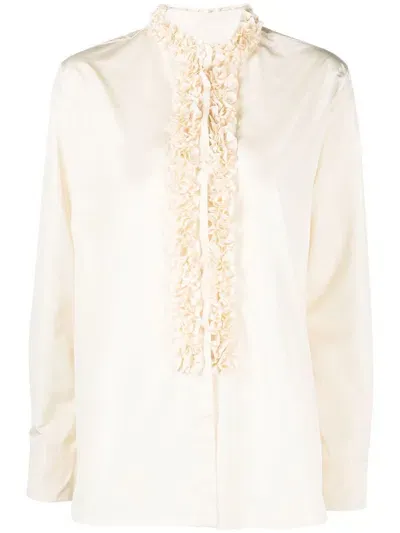 Jil Sander Embroidered Ruffle-trim Blouse In Pink