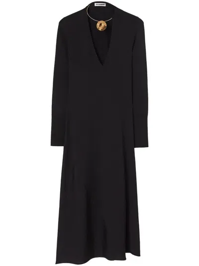 Jil Sander Wool-twill Midi Dress In Black