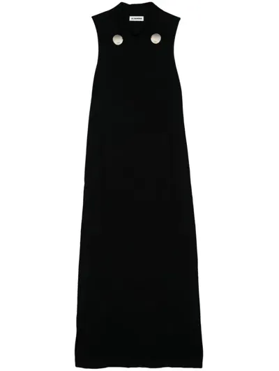 Jil Sander Spread-collar Wool Maxi Dress In Black