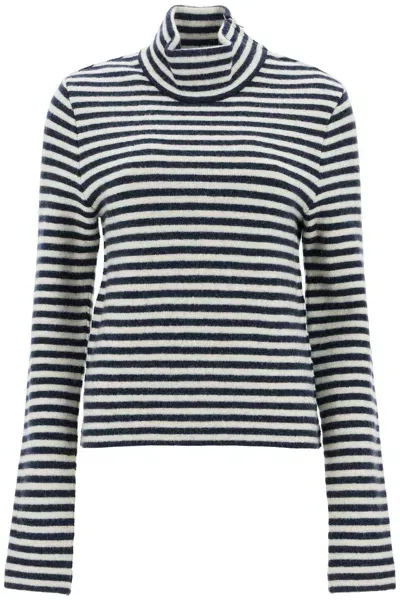 Jil Sander Striped Boiled Wool Knit Pullover Sweater In Blue