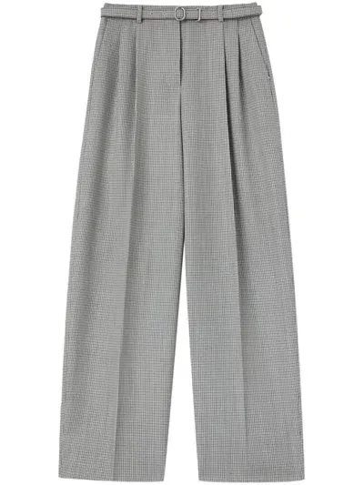 Jil Sander Checked Virgin-wool Palazzo Pants In Grey