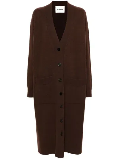 Jil Sander V-neck Wool Cardigan In Brown